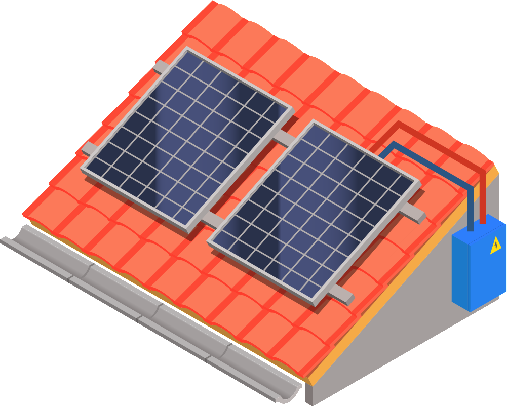 Solar panels on tiled roof illustration